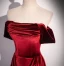 Modest / Simple Burgundy Velvet Prom Dresses 2024 A-Line / Princess Square Neckline Sleeveless Backless Floor-Length / Long Prom Formal Dresses