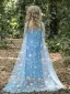 Sparkly Sky Blue Sequins Rhinestone Birthday Flower Girl Dresses With Cloak 2023 Trumpet / Mermaid Scoop Neck Long Sleeve Backless Floor-Length / Long Flower Girl Dresses