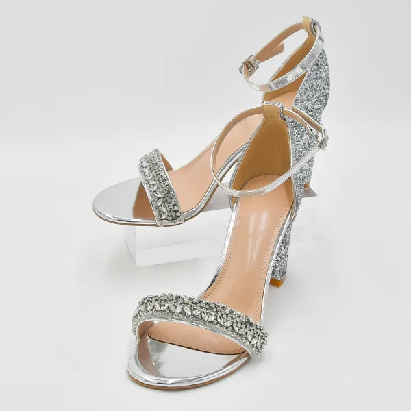 Seksowne Błyszczące Srebrny Rhinestone Cekiny Buty Ślubne 2023 8 cm Grubym Obcasie Z Paskiem Peep Toe Ślub Sandały Wysokie Obcasy