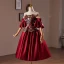 Vintage / Retro Burgundy Embroidered Homecoming Satin Short Graduation Dresses 2024 Off-The-Shoulder Short Sleeve Backless Formal Dresses