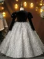 Chic / Beautiful Black Bow Tassel Birthday Flower Girl Dresses 2025 Ball Gown Scoop Neck Long Sleeve Floor-Length / Long