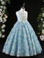 Flower Fairy Sky Blue Beading Pearl Appliques Birthday Flower Girl Dresses 2024 A-Line / Princess Scoop Neck Sleeveless Floor-Length / Long Tulle