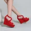 Schöne Rosa Sommer Freizeit Sandalen Damen 2022 Knöchelriemen 12 cm Keilabsatz Peeptoes Sandaletten