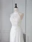 Vintage / Retro White Beading Lace Flower Wedding Dresses 2025 Trumpet / Mermaid High Neck Sleeveless Sweep Train