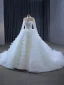 Luxury / Gorgeous White Handmade  Beading Rhinestone Sequins Cascading Ruffles Wedding Dresses 2024 Ball Gown High Neck Long Sleeve Chapel Train Wedding