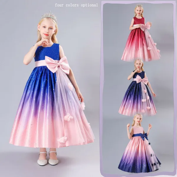 Chic / Beautiful Burgundy Sequins Appliques Birthday Flower Girl Dresses 2023 A-Line / Princess Sleeveless Bow Sash Floor-Length / Long Flower Girl Dresses