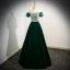 Elegant Dark Green Beading Pearl Sequins Velvet Prom Dresses 2024 A-Line / Princess Off-The-Shoulder Backless Floor-Length / Long Prom Short Sleeve Formal Dresses