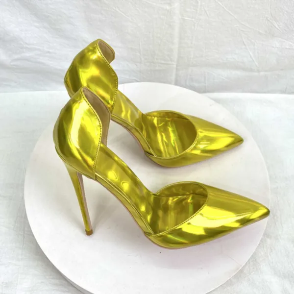 Chic / Beautiful Gold Cocktail Party Laser Womens Shoes 2023 Patent Leather 12 cm Stiletto Heels Pointed Toe Womens Shoes High Heels