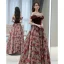 Elegant Burgundy Printing Prom Dresses 2023 A-Line / Princess Off-The-Shoulder Sleeveless Backless Tea-length Prom Formal Dresses