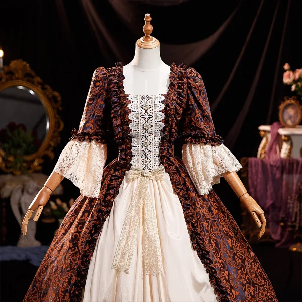Medieval Vintage / Retro Brown Printing Prom Dresses 2025 Ball Gown Square Neckline Bell sleeves Backless Floor-Length / Long Prom Formal Dresses Medieval Vintage / Retro Brown Printing Prom Dresses 2025 Ball Gown Square Neckline Bell sleeves Backless Floor-Length / Long Prom Formal Dresses