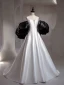 Audrey Hepburn Style White Satin Wedding Dresses 2024 Ball Gown Strapless Puffy Short Sleeve Backless Sweep Train Wedding