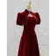 Chinese style Burgundy Suede Pearl Prom Dresses 2022 A-Line / Princess High Neck Short Sleeve Backless Floor-Length / Long Prom Formal Dresses