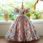 Sparkly Multi-Colors Sequins Birthday Flower Girl Dresses 2024 Ball Gown High Neck Puffy Short Sleeve Backless Floor-Length / Long Flower Girl Dresses