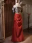 Chic / Beautiful Burgundy Glitter Prom Dresses 2024 A-Line / Princess Off-The-Shoulder Short Sleeve Backless Floor-Length / Long Prom Formal Dresses