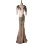 Scintillantes Sexy Champagne Paillettes Robe De Soirée 2022 Trompette / Sirène V-Cou 3/4 Manches Dos Nu Fendue devant Longue Robe De Ceremonie