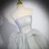 Charming Sage Green Beading Sequins Prom Dresses 2023 Ball Gown Strapless Sleeveless Backless Sweep Train Formal Dresses