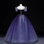 Vintage / Retro Purple Prom Dresses 2022 Ball Gown Square Neckline Puffy Short Sleeve Backless Floor-Length / Long Prom Formal Dresses