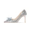 Sparkly Silver Crystal Sequins Wedding Shoes 2022 Leather 8 cm Stiletto Heels Pointed Toe Wedding Pumps High Heels