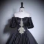 Elegant Black Beading Sequins Lace Flower Prom Dresses 2023 Ball Gown Off-The-Shoulder Short Sleeve Backless Floor-Length / Long Prom Formal Dresses