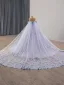 Haut de Gamme Bleu Ciel En Dentelle Papillon Perlage Paillettes Appliques Robe De Bal 2025 Robe Boule De l'épaule Manches Courtes Dos Nu Royal Train Tulle Robe De Ceremonie