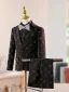 Noire 5 pièces Manches Longues Anniversaire Costume Garçon Mariage 2026 Manteau Pantalon Chemise Cravate Gilet