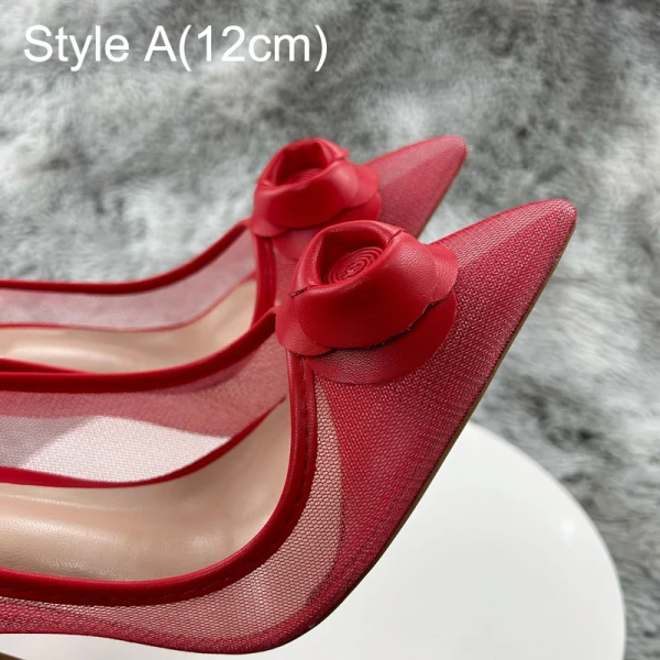 Charming Red Cocktail Party See-through Pumps 2023 12 cm Stiletto Heels Pointed Toe Pumps High Heels