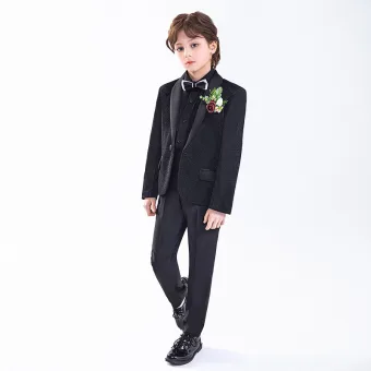 Black Long Sleeve Wedding Boys Wedding Suits 2025 Body Jewellery Coat Pants Shirt Tie Vest
