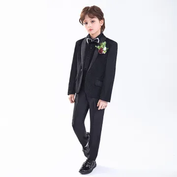 Noire Manches Longues Mariage Costume Garçon Mariage 2025 Bijoux De Corps Manteau Pantalon Chemise Cravate Gilet