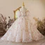 Chic / Beautiful White Floral Prom Flower Girl Dresses 2022 Ball Gown Scoop Neck Pearl Rhinestone Puffy Short Sleeve Backless Court Train Flower Girl Dresses