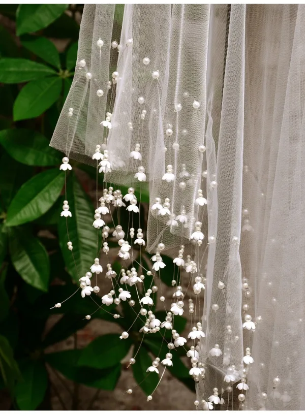 High-end Hvit Håndlaget Perle Blomst Dusk 1 m Brudeslør 2025 Tyll