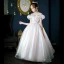 Charmant Blanche Laser Anniversaire Robe Ceremonie Fille 2022 Robe Boule De l'épaule Sans Manches Dos Nu Perle Perlage En Dentelle Fleur Longue Robe Ceremonie Fille