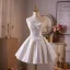 Sexy White Lace Flower Satin Short Party Dresses 2025 A-Line / Princess Strapless Sleeveless Backless Cocktail Party Evening Party Formal Dresses