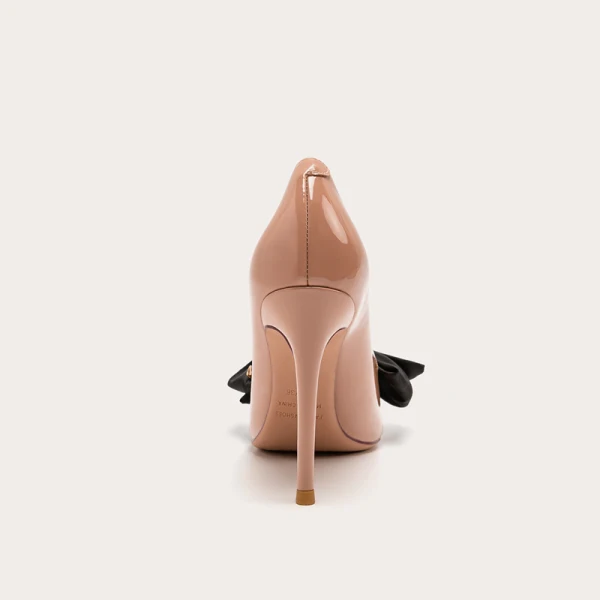 Fashion Black Prom Pumps 2022 Leather Bow 10 cm Stiletto Heels Pointed Toe Pumps High Heels