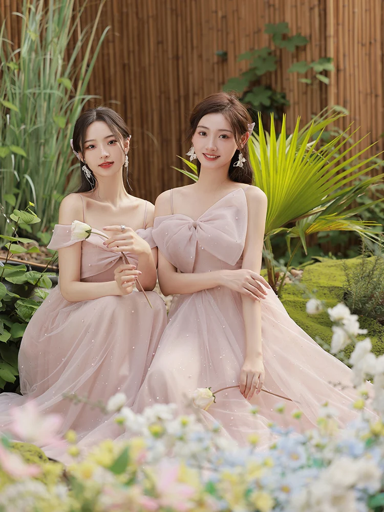 Modest Simple Blushing Pink Bridesmaid Dresses 2022 A-Line Princess Spaghetti Straps Modest Simple Blushing Pink Bridesmaid Dresses 2022 A-Line Princess Spaghetti Straps