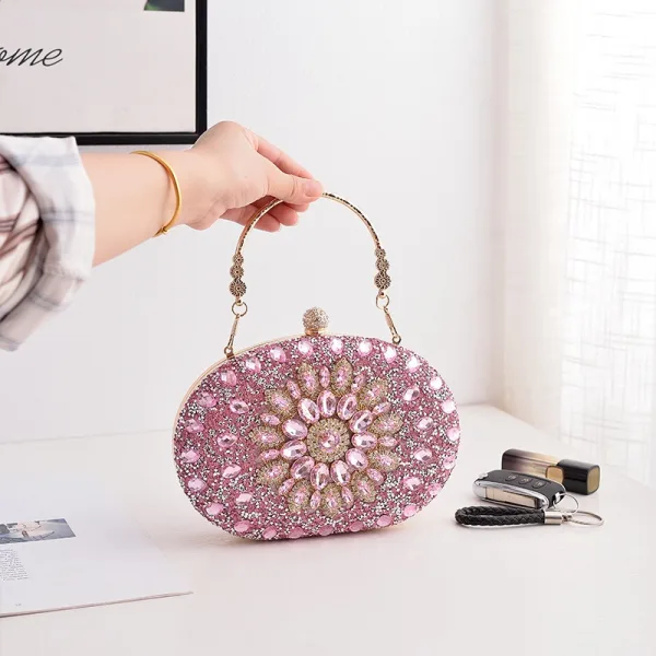 Snygga / Fina Silver Rhinestone Afton Kuvertväska 2025 Legering
