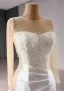High-end Elegant White Pearl Sequins Satin Wedding Dresses 2024 Trumpet / Mermaid Scoop Neck Long Sleeve Floor-Length / Long Wedding