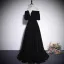 Audrey Hepburn Style Black Sequins Velvet Evening Dresses 2023 Off-The-Shoulder A-Line / Princess Short Sleeve Backless Floor-Length / Long Evening Party Formal Dresses