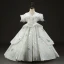 Classic White Birthday Flower Girl Dresses 2022 Ball Gown Scoop Neck Ruffle Short Sleeve Appliques Sequins Backless Sweep Train Flower Girl Dresses