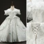Classic White Birthday Flower Girl Dresses 2022 Ball Gown Scoop Neck Ruffle Short Sleeve Appliques Sequins Backless Sweep Train Flower Girl Dresses