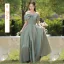 Simple Vert Cendré Satin Robe Demoiselle D'honneur 2022 Princesse Manches Courtes Dos Nu Noeud Longue Robe Demoiselle D'honneur