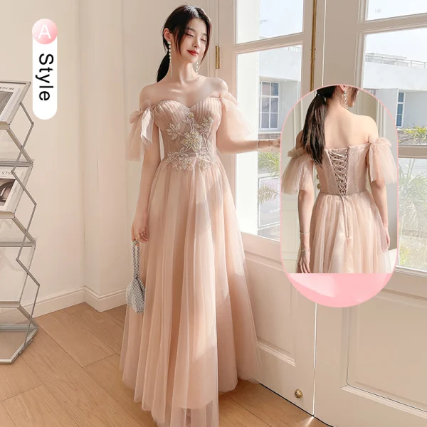 Chic / Beautiful Champagne Beading Bridesmaid Dresses 2022 A-Line / Princess Short Sleeve Backless Floor-Length / Long Bridesmaid