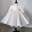 Chic / Beautiful White Beading Pearl Short Flower Girl Dresses 2023 Ball Gown Birthday Scoop Neck Short Sleeve Bow