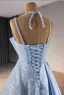 Fashion Sky Blue Beading Pearl Sequins Cascading Ruffles Prom Dresses 2024 Ball Gown Spaghetti Straps Sleeveless Backless Floor-Length / Long Prom Formal Dresses