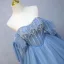 Elegant Beading Sky Blue Rhinestone Prom Dresses Ball Gown 2025 Backless Off-The-Shoulder Short Sleeve Floor-Length / Long Prom Formal Dresses