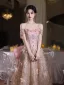 High End Glitzernden Rosa Strass Pailletten Schmetterling Ballkleider 2026 A Linie Off Shoulder Ärmellos Rückenfreies Schleife Lange Festliche Kleider