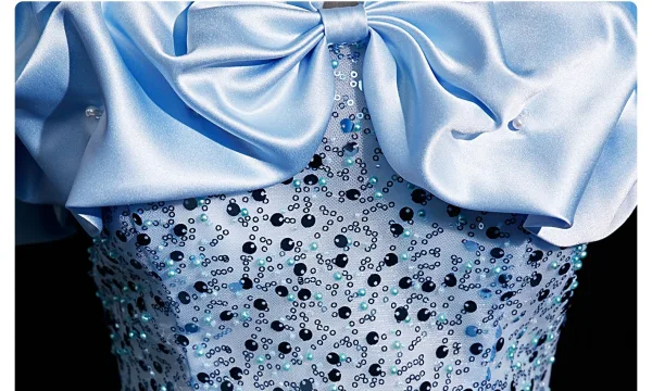 Glitzernden Himmelblau Perlenstickerei Perle Pailletten Ballkleider 2025 A Linie Off Shoulder Kurze Ärmel Rückenfreies Sweep / Pinsel Zug Ball Festliche Kleider