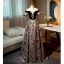 Chic / Beautiful Black Printing Prom Dresses 2022 A-Line / Princess Off-The-Shoulder Puffy Short Sleeve Backless Floor-Length / Long Formal Dresses