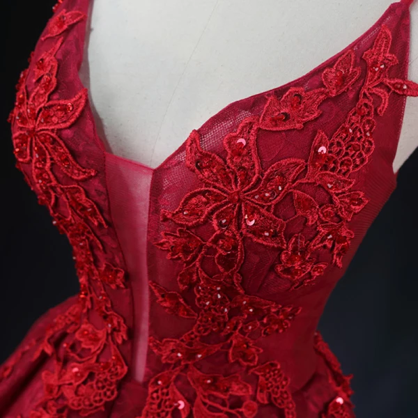 Sexy Burgundy Beading Sequins Lace Flower Evening Dresses 2023 A-Line / Princess Spaghetti Straps Sleeveless Backless Floor-Length / Long Evening Party Formal Dresses