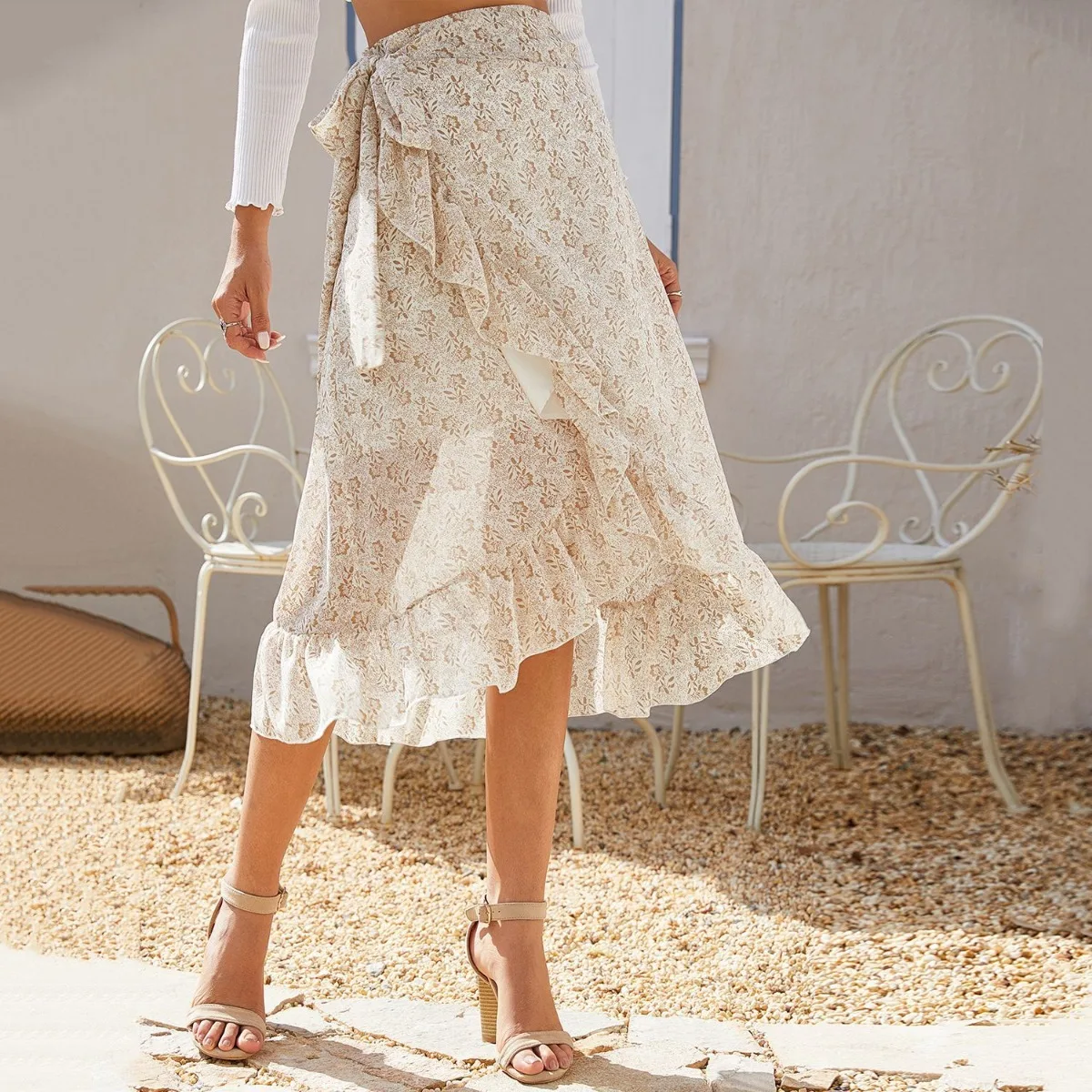 Byoauo Rok voor dames, lang, boho, bloemen, hoge elastische taille met Byoauo Rok voor dames, lang, boho, bloemen, hoge elastische taille met