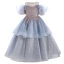 Chic / Beautiful Ocean Blue Glitter Beading Sequins Cascading Ruffles Birthday Flower Girl Dresses 2024 A-Line / Princess Scoop Neck Short Sleeve Floor-Length / Long Tulle